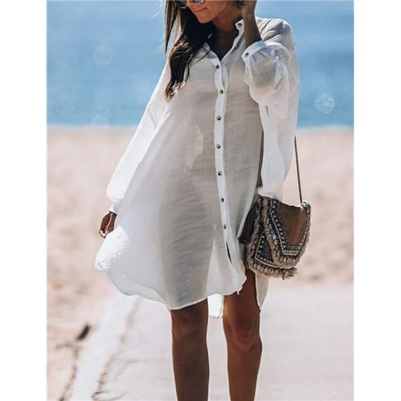 Bathing Suit Cover Ups for Women Bikini Cover Up Beach Shirt Tunic Dress - Picture 4 of 6